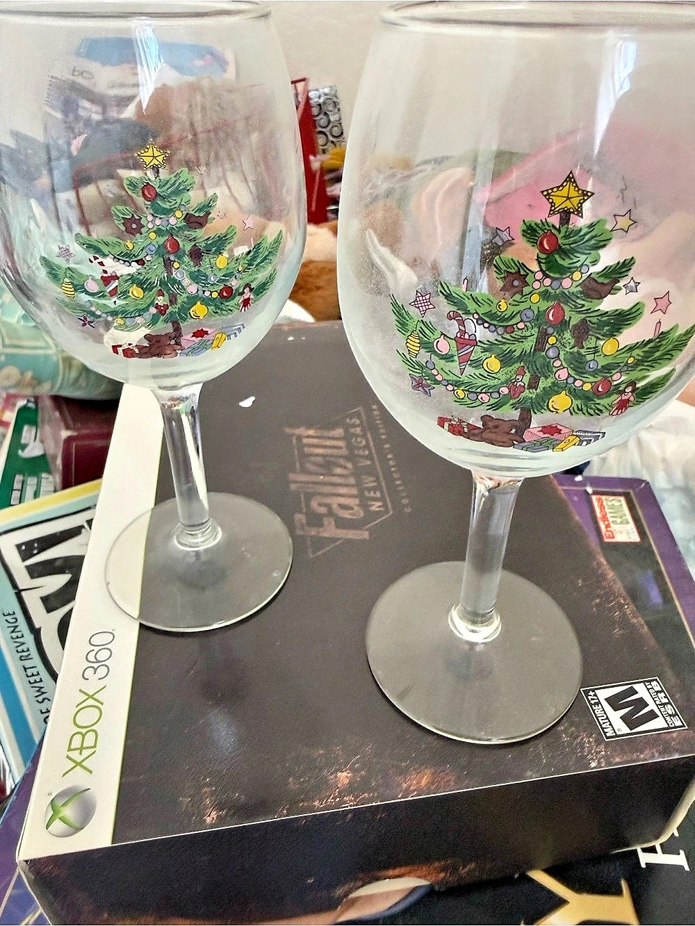 Christmas Tree Wine Glasses Clear & Green